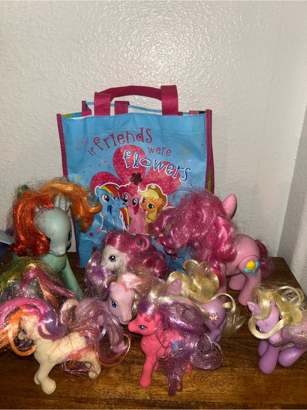 Vintage My Little Pony Kids Pink and Purple Pony Toy Set with Carry Bag